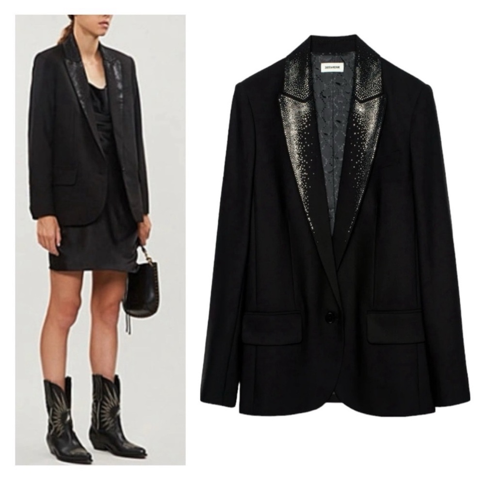 NEW NWT Zadig & Voltaire Viking Strass Rhinestone Embellish Blazer Jacket Black